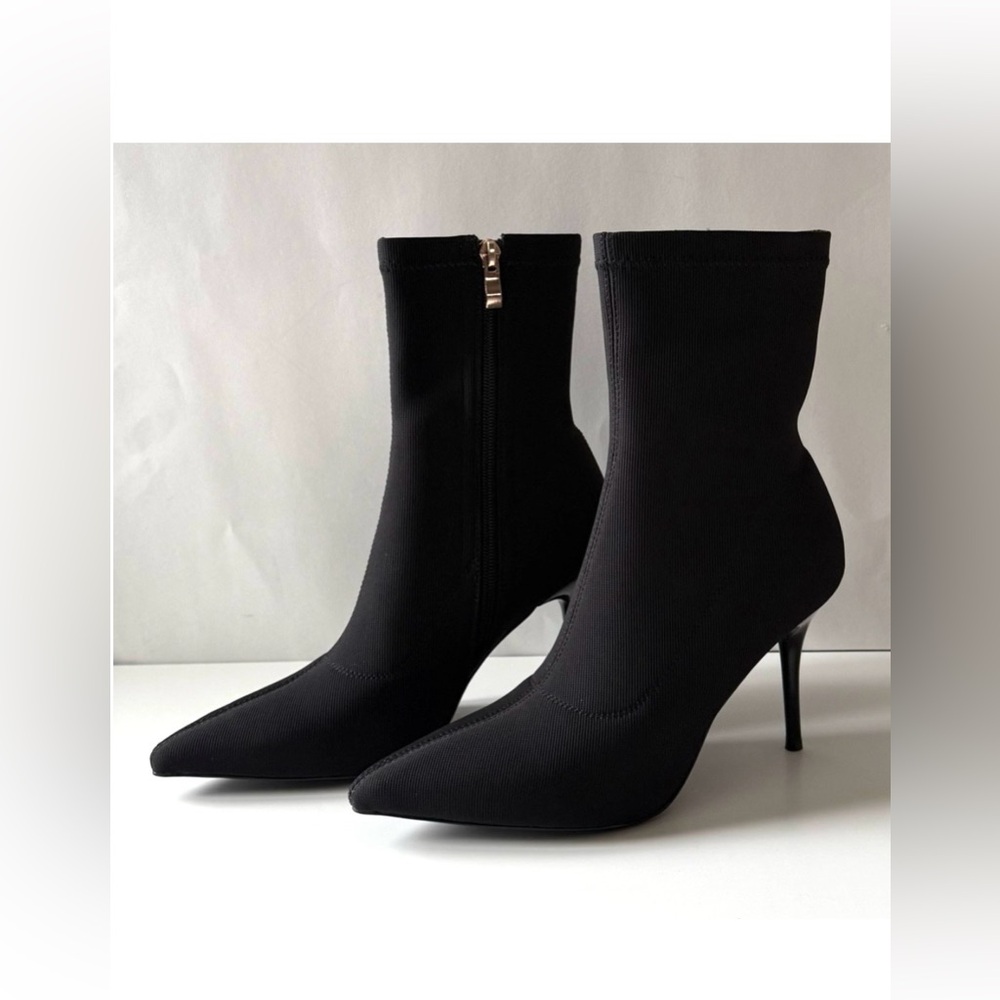 Vivianly Women’s Stretch Pointed Toe Sock Booties with Stiletto Heel Black Sz 8